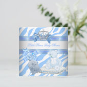 Baby shower Boy Blue Zebra Prince Crown Teddy Bear Kaart (Staand voorkant)