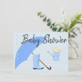 baby shower Boy Blues Umbrella en Rain Boots Kaart (Staand voorkant)