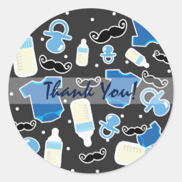 Baby shower Boy Dingen Blauw & Grijs Modern Favor Ronde Sticker
