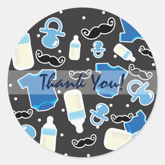 Baby shower Boy Dingen Blauw & Grijs Modern Favor Ronde Sticker (Voorkant)