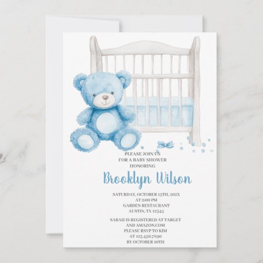 Baby Shower Boy Elephant Invitation Kaart (Voorkant)