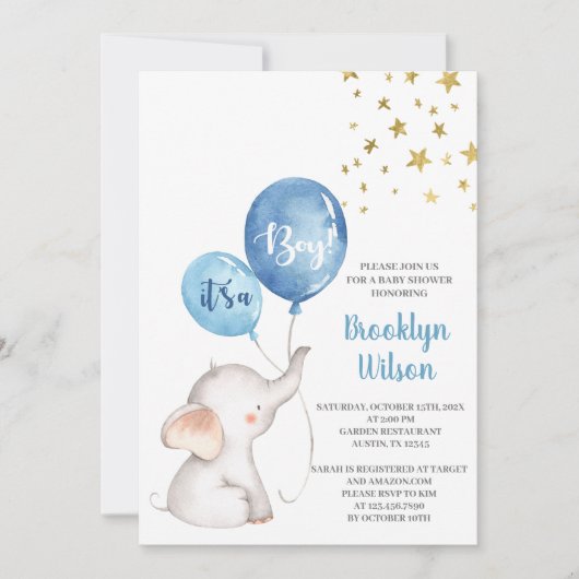Baby shower Boy Elephant Uitnodiging (Voorkant)