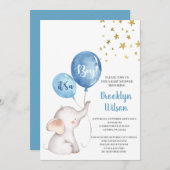 Baby shower Boy Elephant Uitnodiging (Voorkant / Achterkant)