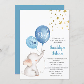 Baby shower Boy Elephant Uitnodiging
