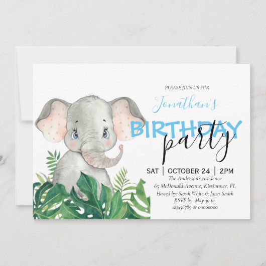 Baby shower Boy Elephant Uitnodiging (Voorkant)