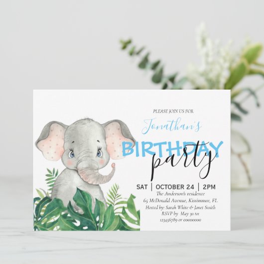 Baby shower Boy Elephant Uitnodiging (Staand voorkant)