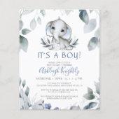Baby shower Boy Elephant Waterverf Budget Uitnodig (Voorkant)
