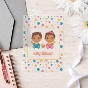 Baby shower Boy Girl Twins Stars Dark Insert Vellum Uitnodigingen
