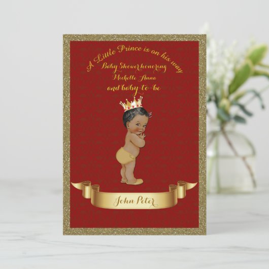 baby shower BOY, glitter lijst, rood en goud. Kaart (Staand voorkant)