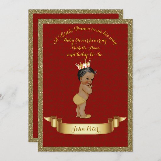 baby shower BOY, glitter lijst, rood en goud. Kaart (Voorkant / Achterkant)