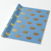 Baby shower Boy Golden Crown Blue Vip Cadeaupapier (Uitgerold)