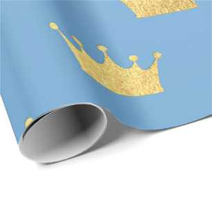 Baby shower Boy Golden Crown Blue Vip Cadeaupapier