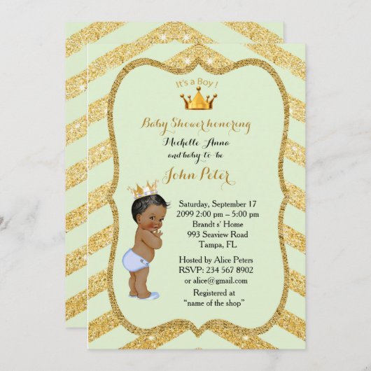 baby shower BOY, gouden chevron, munt en goud. Kaart (Voorkant / Achterkant)