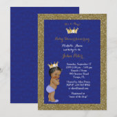 baby shower BOY, gouden lijst, blauw en goud. Kaart (Voorkant / Achterkant)