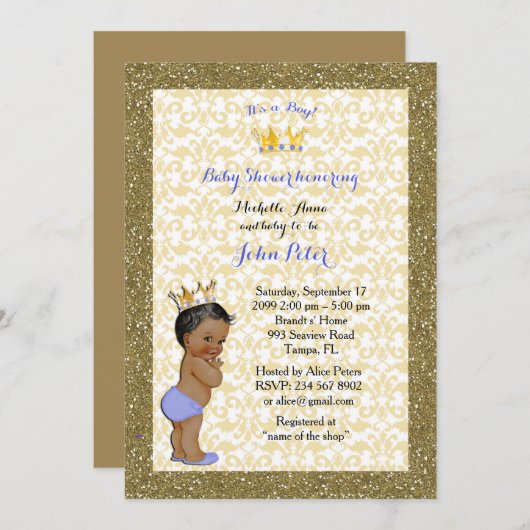 Baby shower BOY, gouden lijst, wit en goud. Kaart (Voorkant / Achterkant)