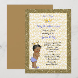 Baby shower BOY, gouden lijst, wit en goud. Kaart