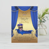 Baby shower BOY, gouden strip, blauw & goud. Kaart (Staand voorkant)