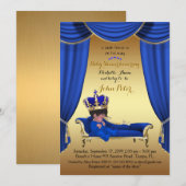 Baby shower BOY, gouden strip, blauw & goud. Kaart (Voorkant / Achterkant)