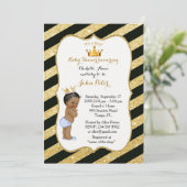 Baby shower BOY, gouden strip, zwart en goud. Kaart (Staand voorkant)
