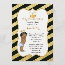 Baby shower BOY, gouden strip, zwart en goud. Kaart