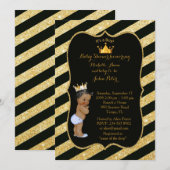 baby shower BOY, gouden strips, zwart goud v2. Kaart (Voorkant / Achterkant)