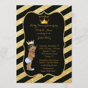 baby shower BOY, gouden strips, zwart goud v2. Kaart