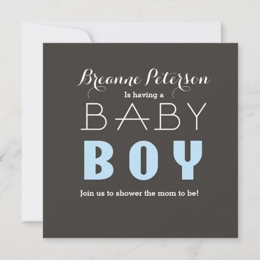 Baby shower BOY Grijs Lichtblauw Modern Invitation Kaart (Voorkant)