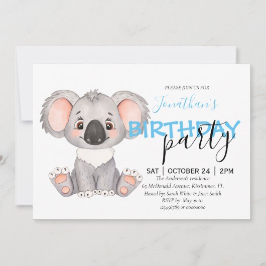 Baby shower Boy Koala Uitnodiging (Voorkant)
