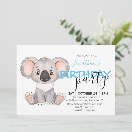 Baby shower Boy Koala Uitnodiging (Staand voorkant)
