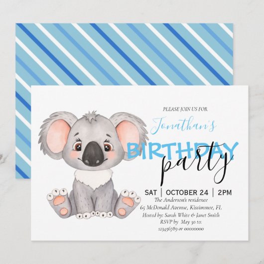 Baby shower Boy Koala Uitnodiging (Voorkant / Achterkant)