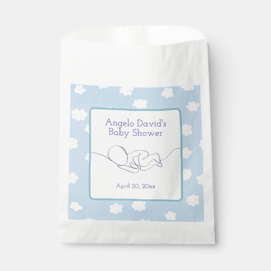 Baby shower Boy Line Art Blue Sky & Clouds Bedankzakje (Voorkant)