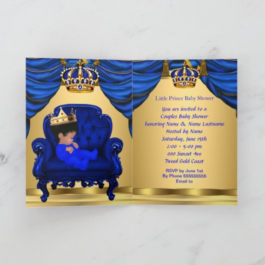 Baby shower Boy Little Prince Royal Blue Folded (Binnen)