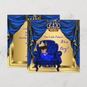 Baby shower Boy Little Prince Royal Blue Gold 2 Kaart (Voorkant / Achterkant)