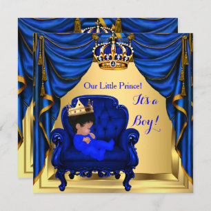 Baby shower Boy Little Prince Royal Blue Gold 2 Kaart