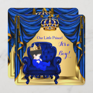 Baby shower Boy Little Prince Royal Blue Gold 2 Kaart