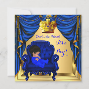 Baby shower Boy Little Prince Royal Blue Gold 2a Kaart