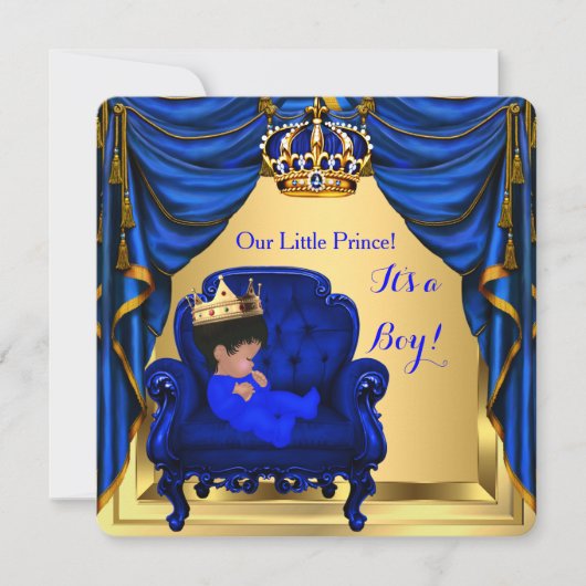 Baby shower Boy Little Prince Royal Blue Gold Kaart (Voorkant)