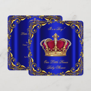 Baby shower Boy Little Prince Royal Blue Gold Kaart