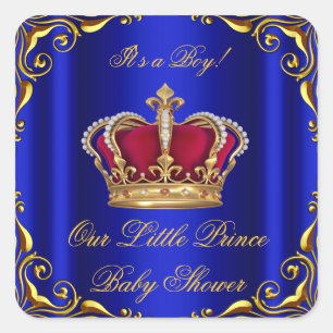 Baby shower Boy Little Prince Royal Blue Gold Vierkante Sticker