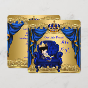 Baby shower Boy Little Prince Royal Blue Golden 2 Kaart