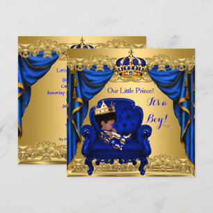 Baby shower Boy Little Prince Royal Blue Golden Kaart