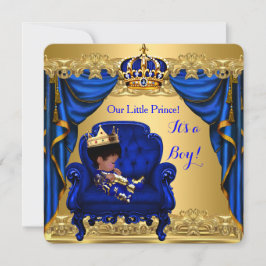 Baby shower Boy Little Prince Royal Blue Golden Kaart