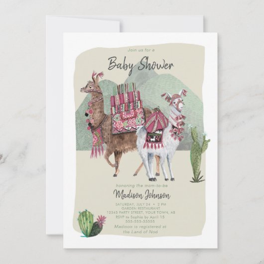 Baby shower Boy | Llamas en Cactus | Uitnodigingen (Voorkant)