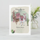 Baby shower Boy | Llamas en Cactus | Uitnodigingen (Staand voorkant)