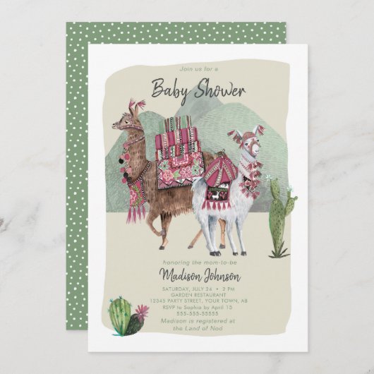 Baby shower Boy | Llamas en Cactus | Uitnodigingen (Voorkant / Achterkant)