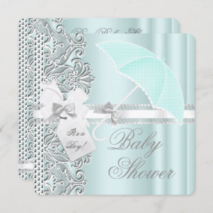 Baby shower Boy Mint Blue Grey White Lace Kaart