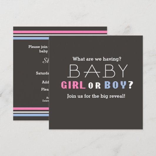 Baby shower Boy of Girl Gender Revealing Party Kaart (Voorkant / Achterkant)