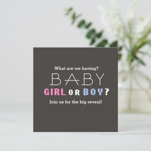 Baby shower Boy of Girl Gender Revealing Party Kaart (Staand voorkant)