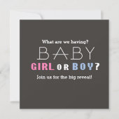 Baby shower Boy of Girl Gender Revealing Party Kaart (Voorkant)