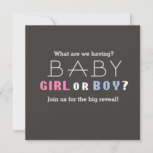 Baby shower Boy of Girl Gender Revealing Party Kaart (Voorkant)